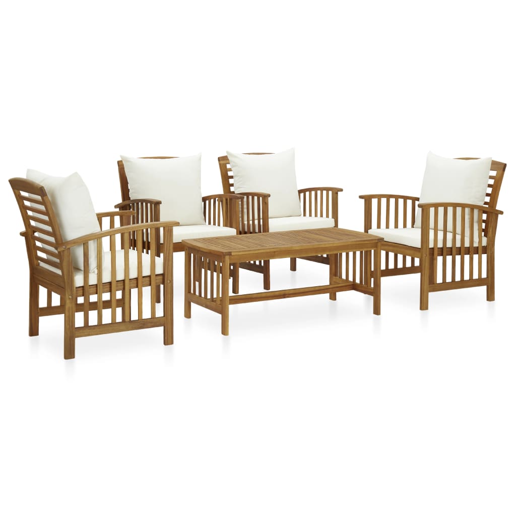 5 Pcs conjunto lounge de jardim com almofadões acácia maciça