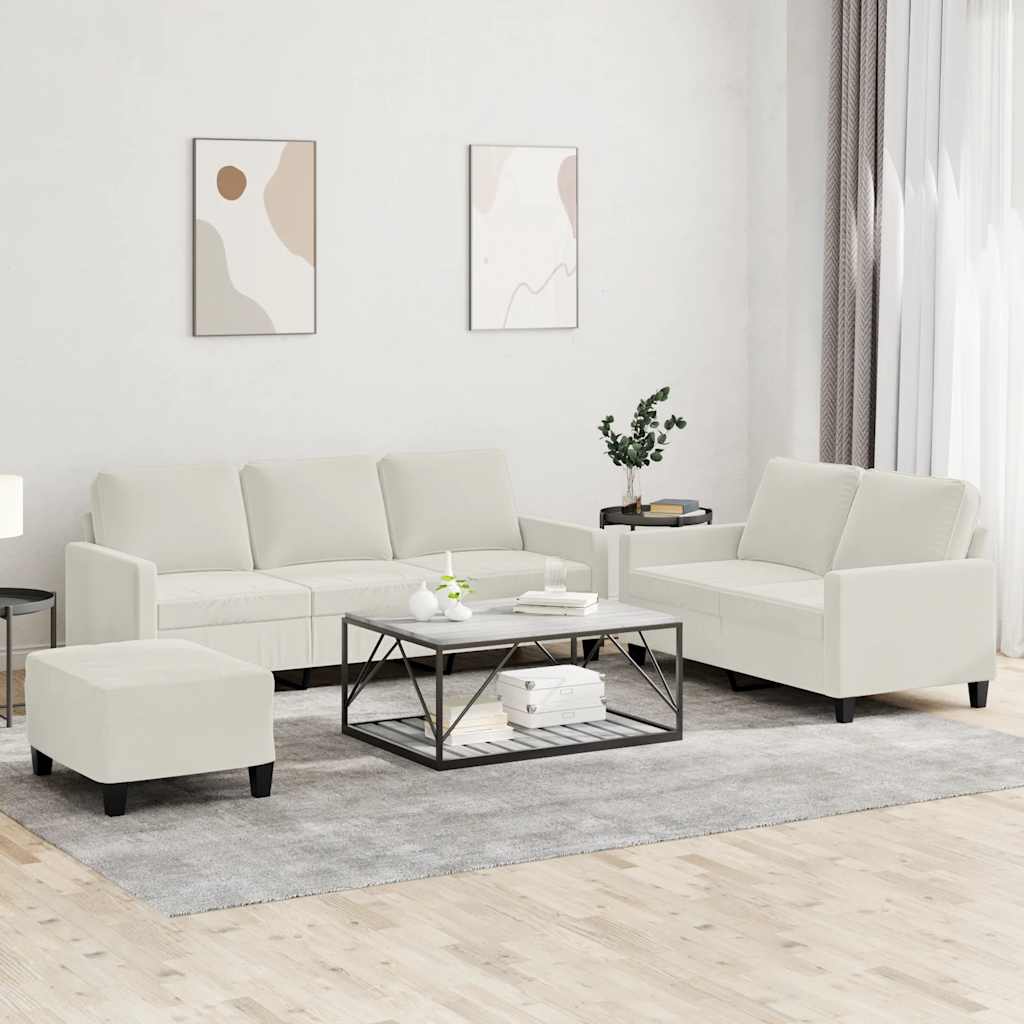 3 Pcs conjunto de sofás com almofadões veludo cor creme