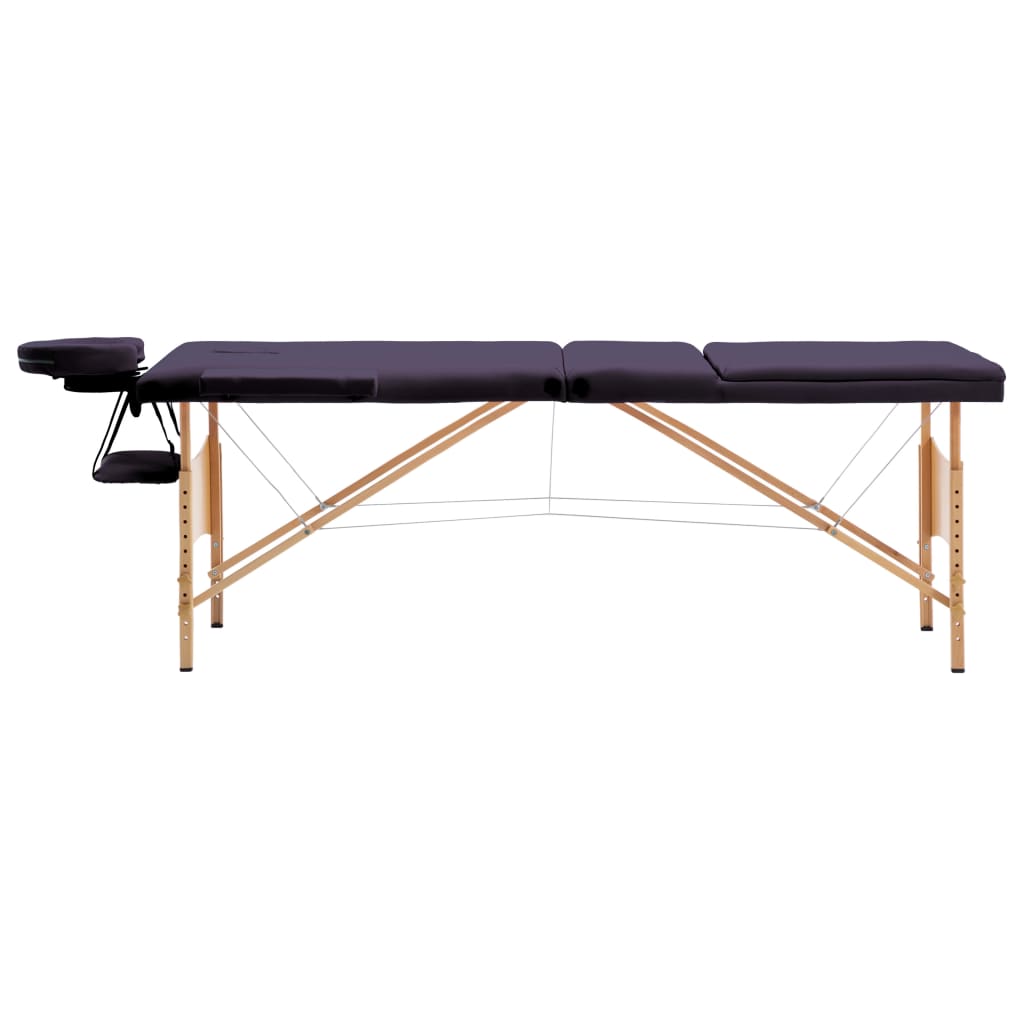 Mesa de massagens dobrável 3 zonas madeira roxo