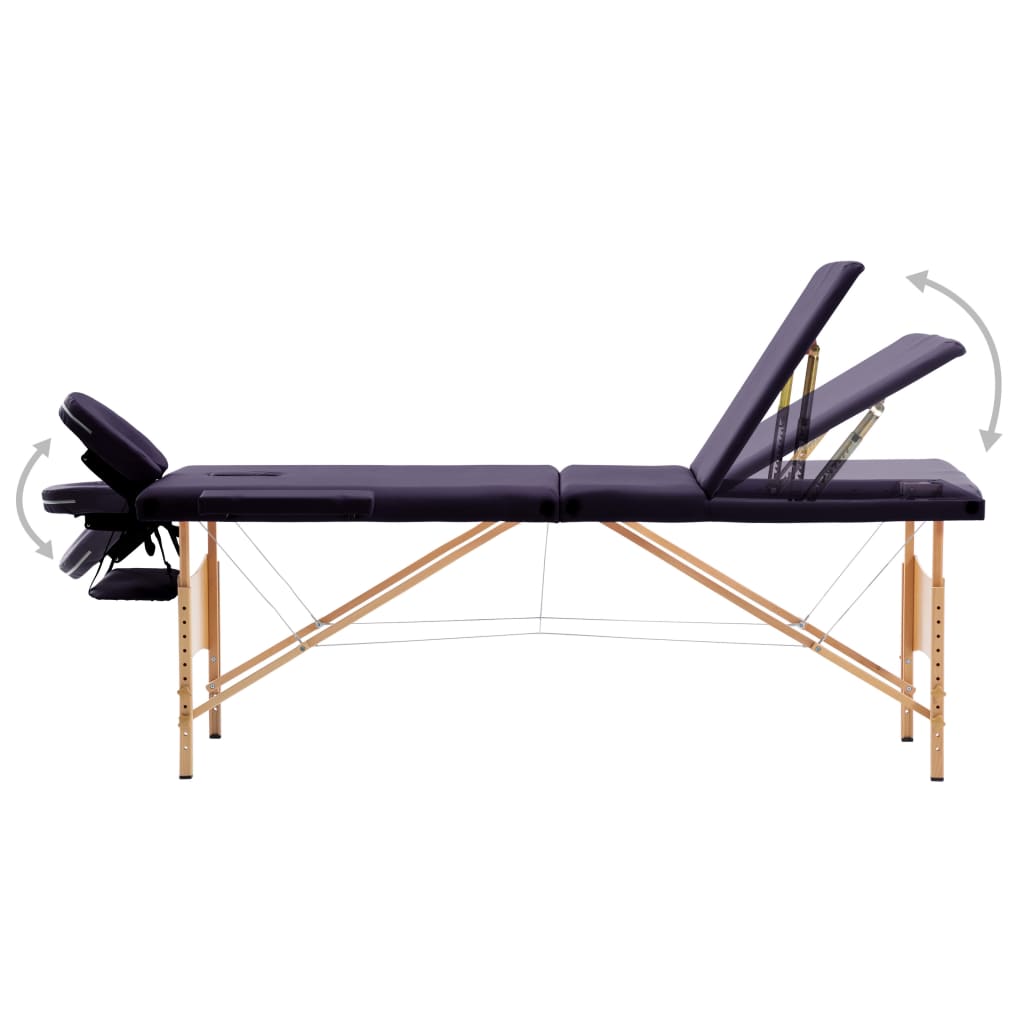 Mesa de massagens dobrável 3 zonas madeira roxo