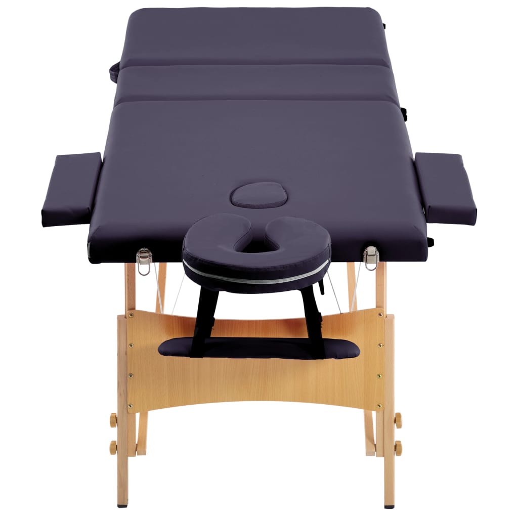 Mesa de massagens dobrável 3 zonas madeira roxo