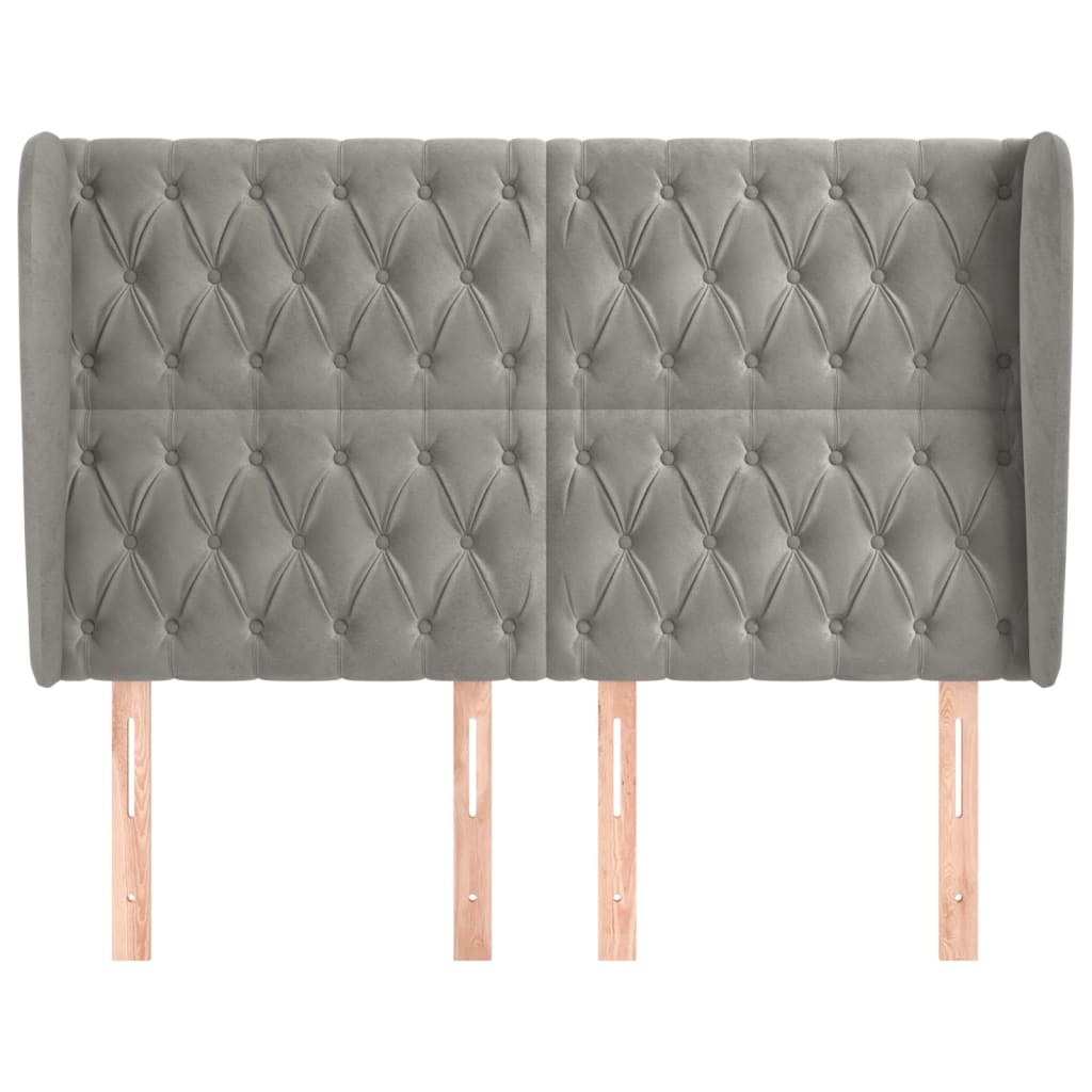 Cabeceira de cama c/ abas veludo 147x23x118/128cm cinza-claro