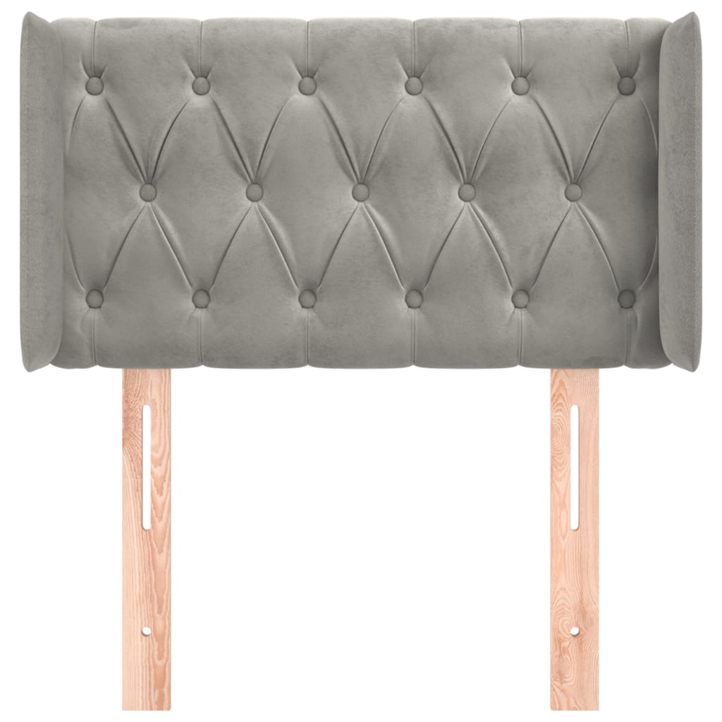 Cabeceira de cama c/ abas veludo 83x16x78/88 cm cinzento-claro