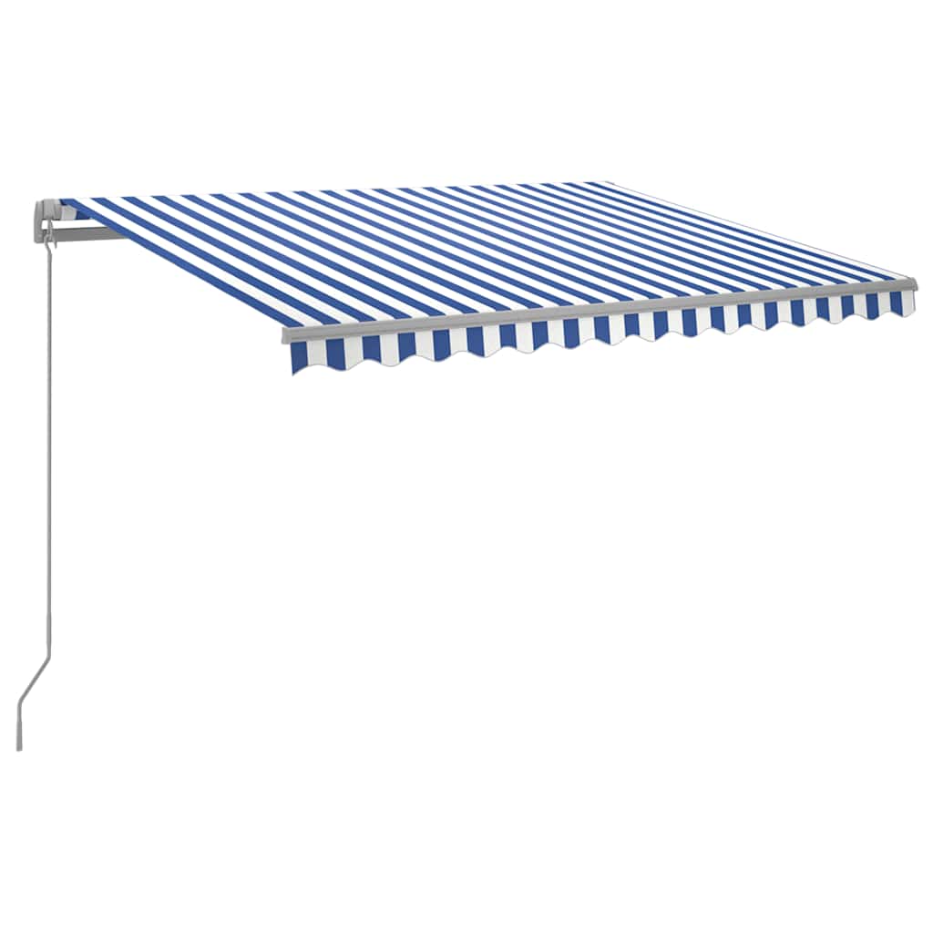 Toldo retrátil manual com LED 300x250 cm azul e branco