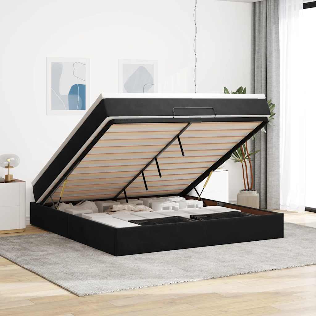 Estrutura de cama otomana com colchão 180x200 cm veludo preto