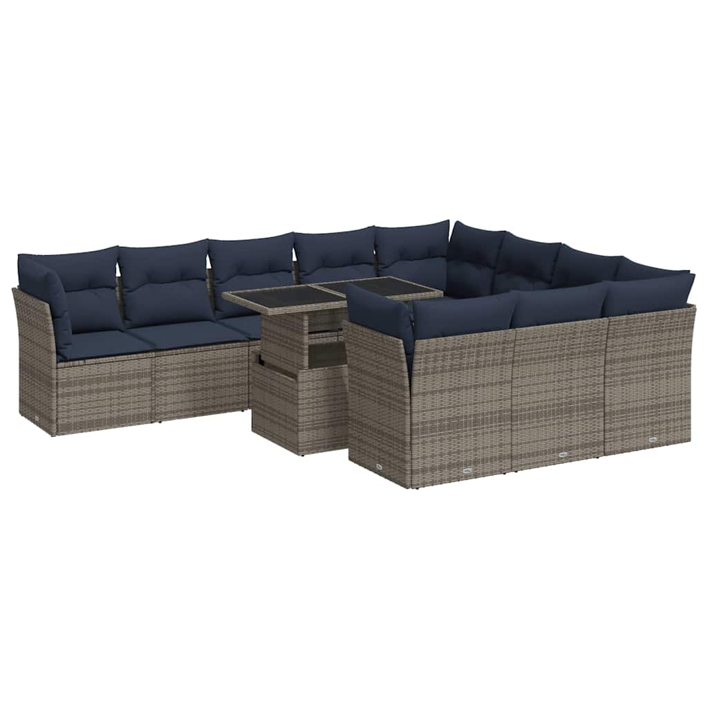 11 Pcs conjunto sofás de jardim c/ almofadões vime PE/acácia