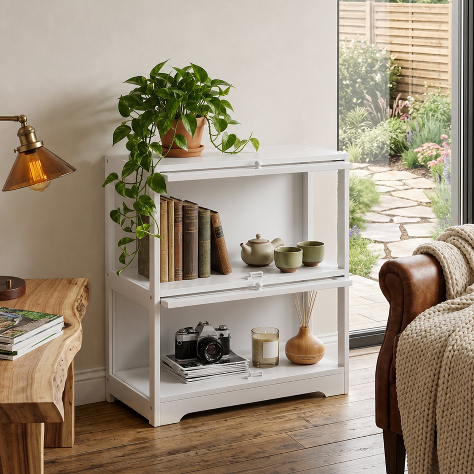 Vitrina expositora para coleções com 2 níveis e portas em acrílico para figuras, 59,5x30x73 cm, branco