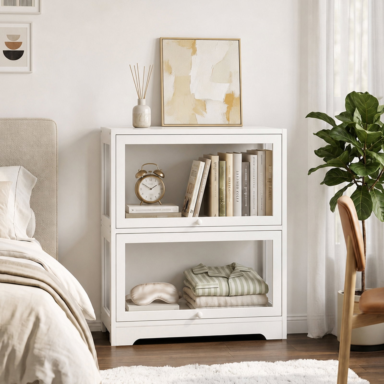 Vitrina expositora para coleções com 2 níveis e portas em acrílico para figuras, 59,5x30x73 cm, branco