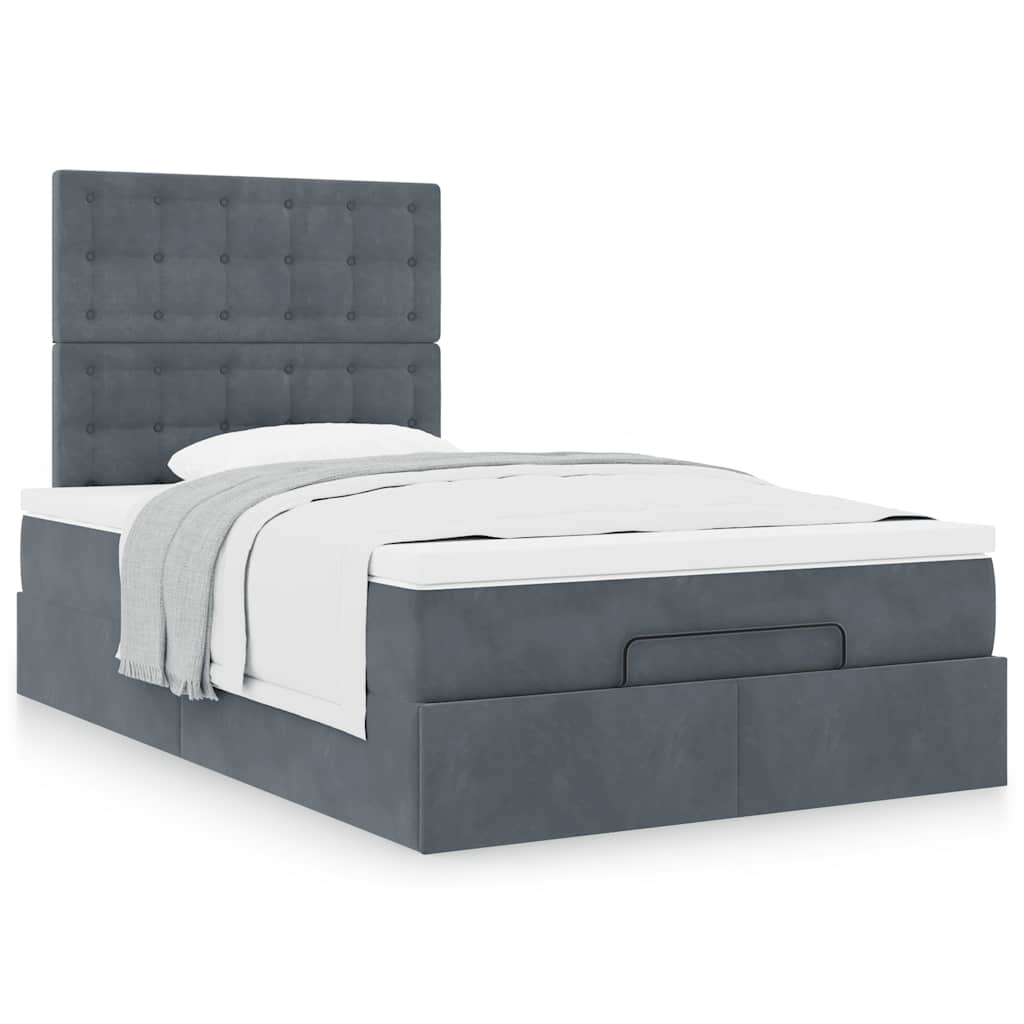 Estrutura de cama otomana com colchões cinza escuro veludo