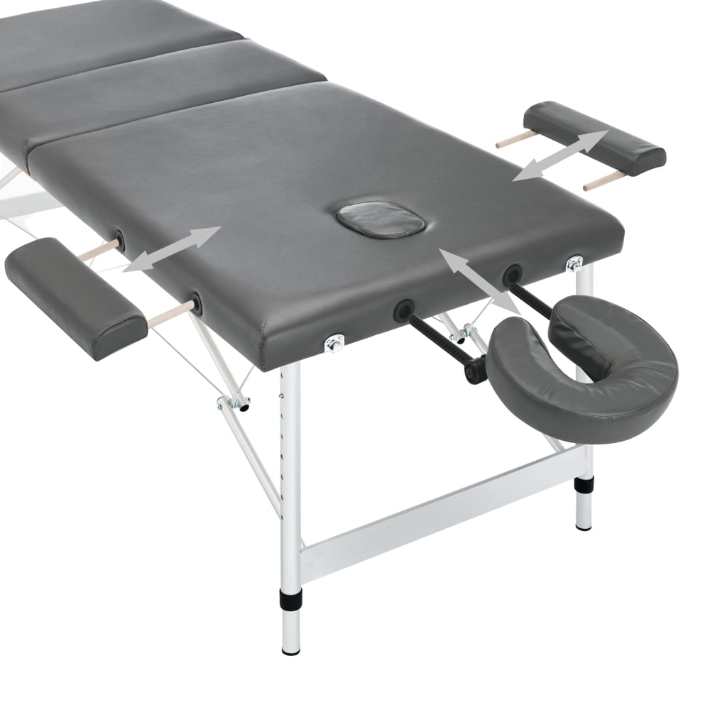 Mesa massagens c/ 3 zonas estrutura alumínio 186x68cm antracite