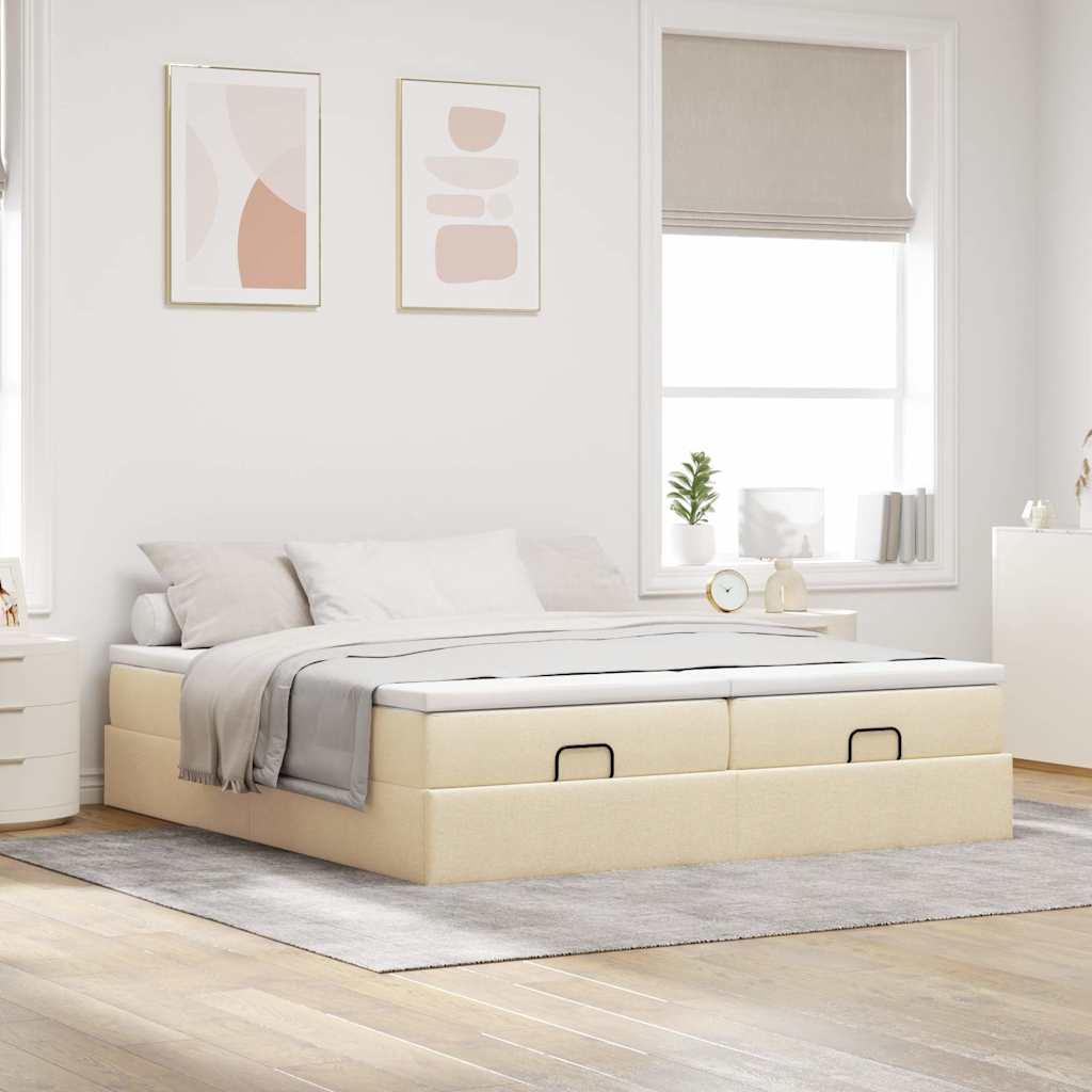 Estrutura de cama otomana com colchões tecido creme 180x200cm
