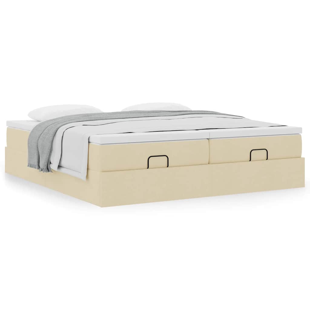 Estrutura de cama otomana com colchões tecido creme 180x200cm