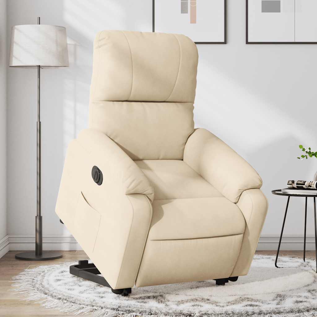 Poltrona reclinável elevatória elétrica tecido microfibra creme