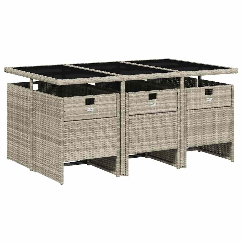 7 Pcs conj. jantar p/ jardim c/ almofadões vime PE cinza-claro
