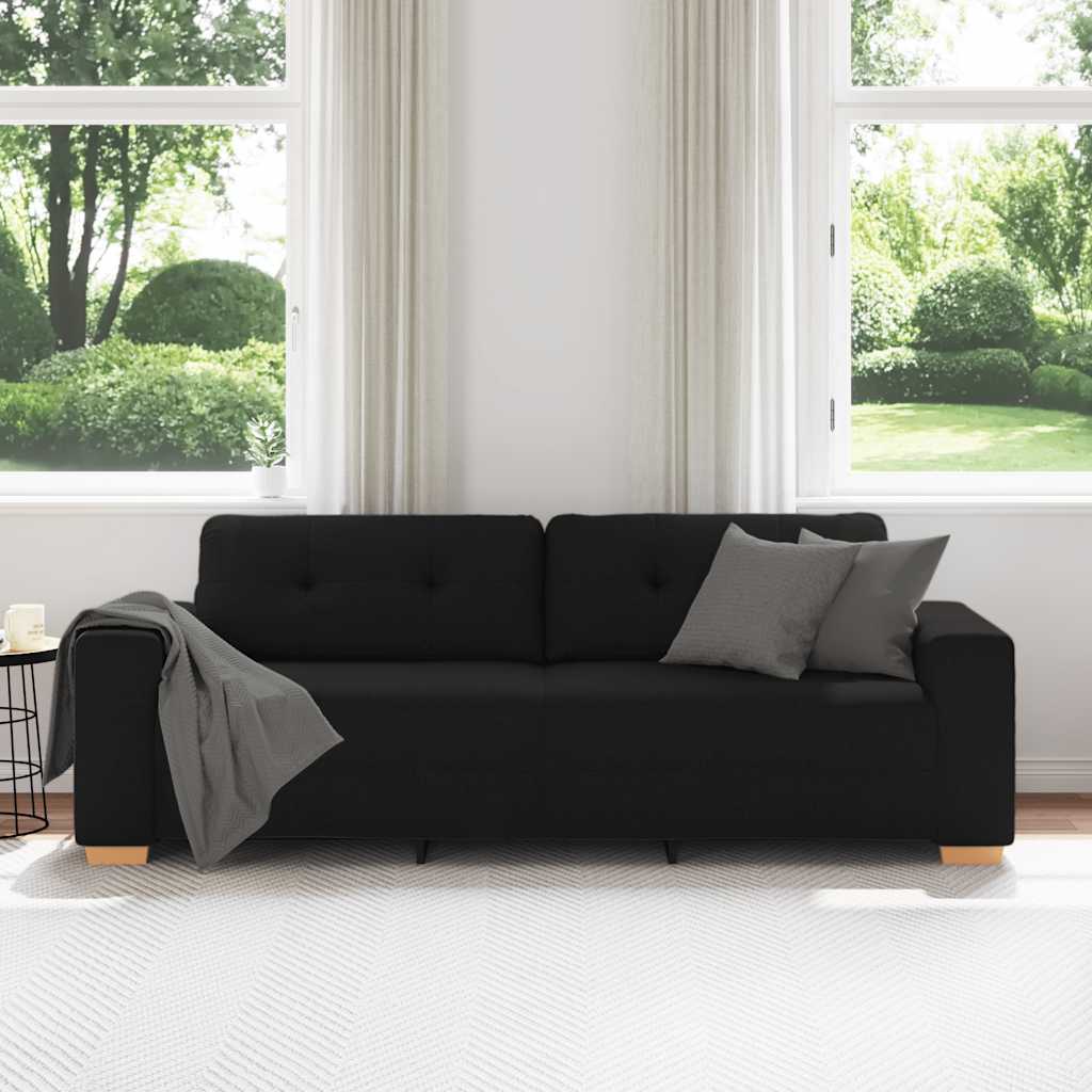 Sofá de 3 lugares, preto, 220x78x80 cm, em tecido