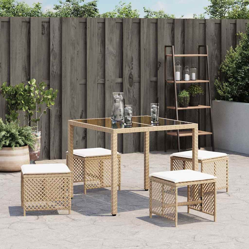 Bancos de jardim com almofadões 4 pcs 41x41x36 cm vime PE bege