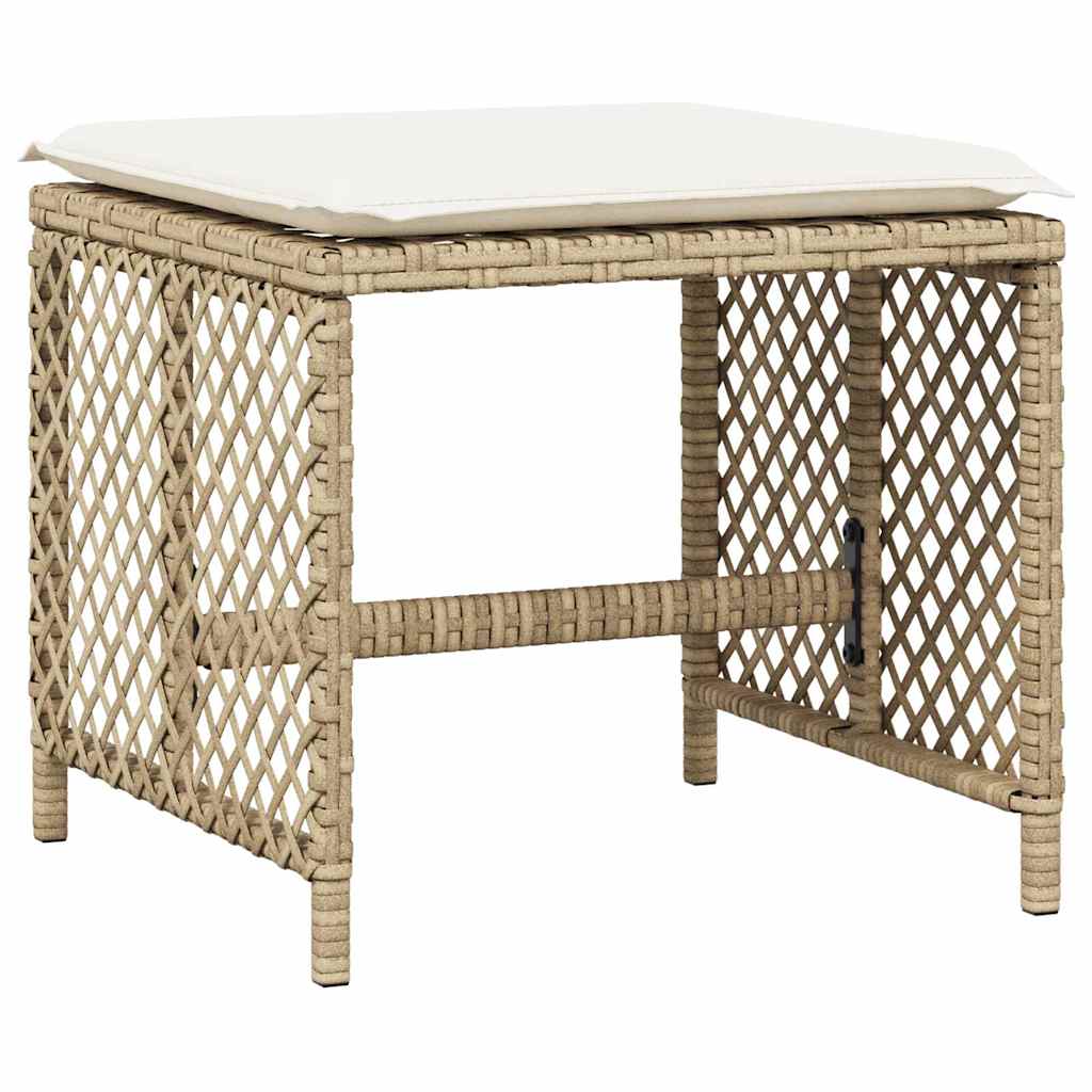 Bancos de jardim com almofadões 4 pcs 41x41x36 cm vime PE bege
