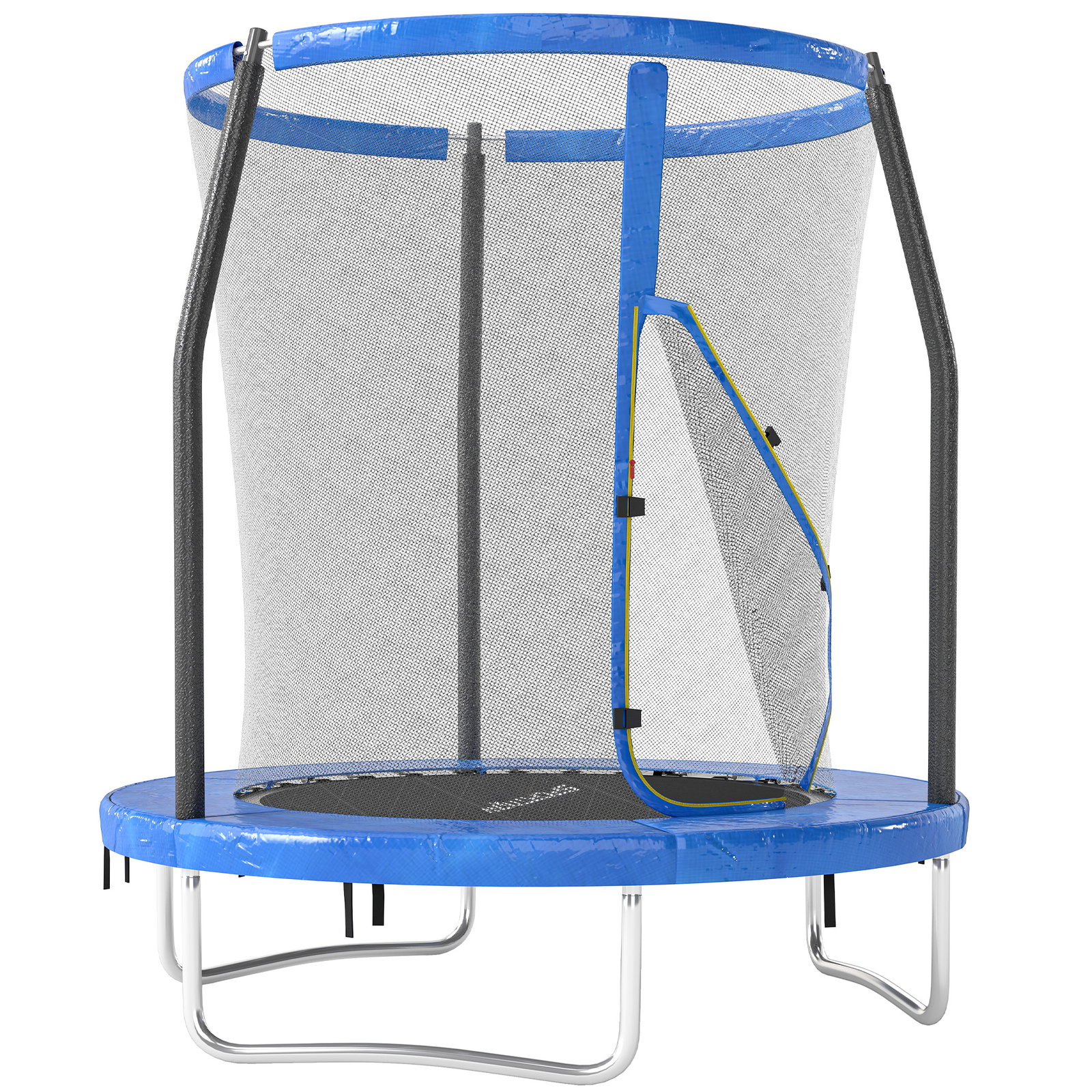 Trampolim infantil ø183 cm, para crianças com rede de segurança barras acolchoadas capa de segurança e estrutura de aço azul