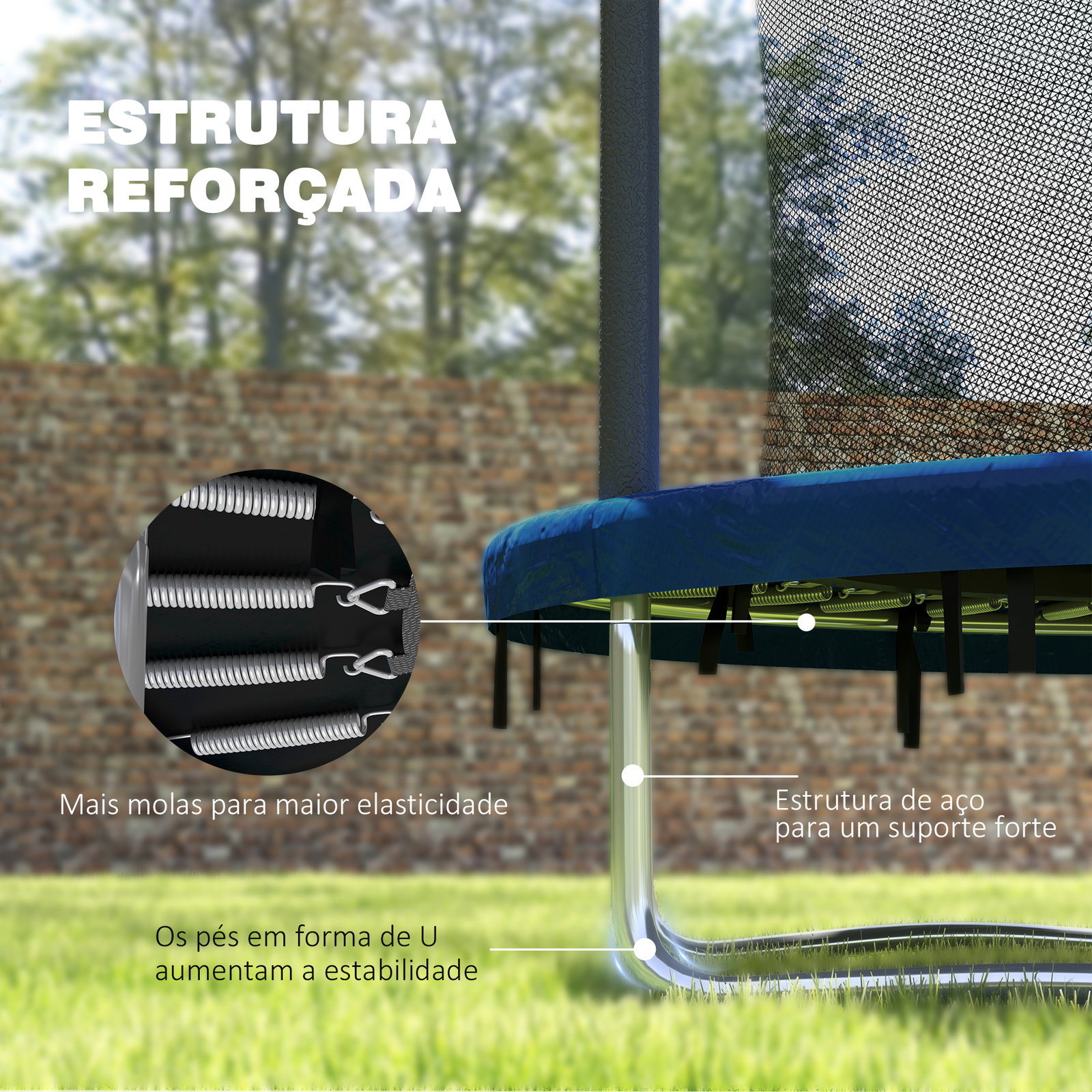 Trampolim infantil ø183 cm, para crianças com rede de segurança barras acolchoadas capa de segurança e estrutura de aço azul