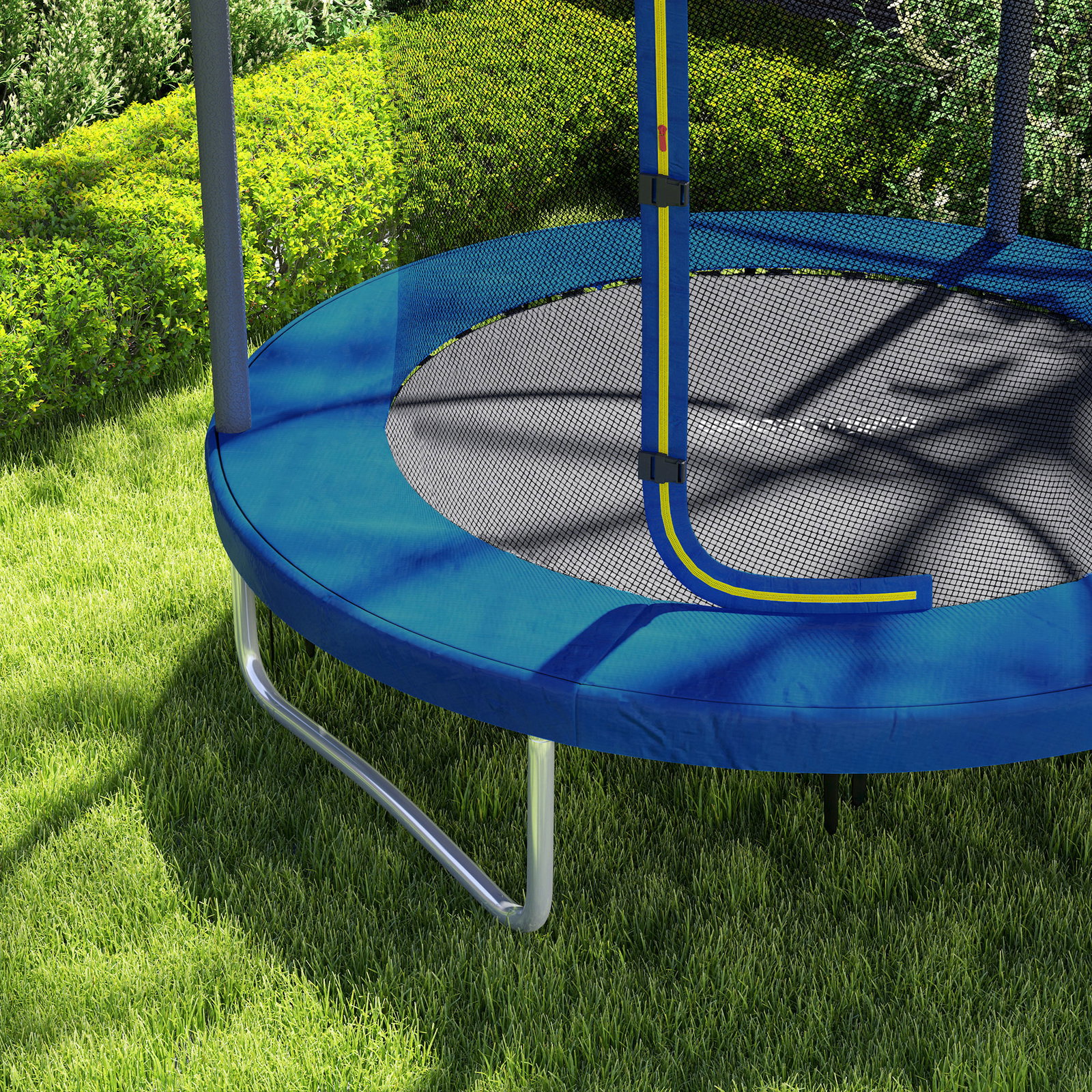 Trampolim infantil ø183 cm, para crianças com rede de segurança barras acolchoadas capa de segurança e estrutura de aço azul