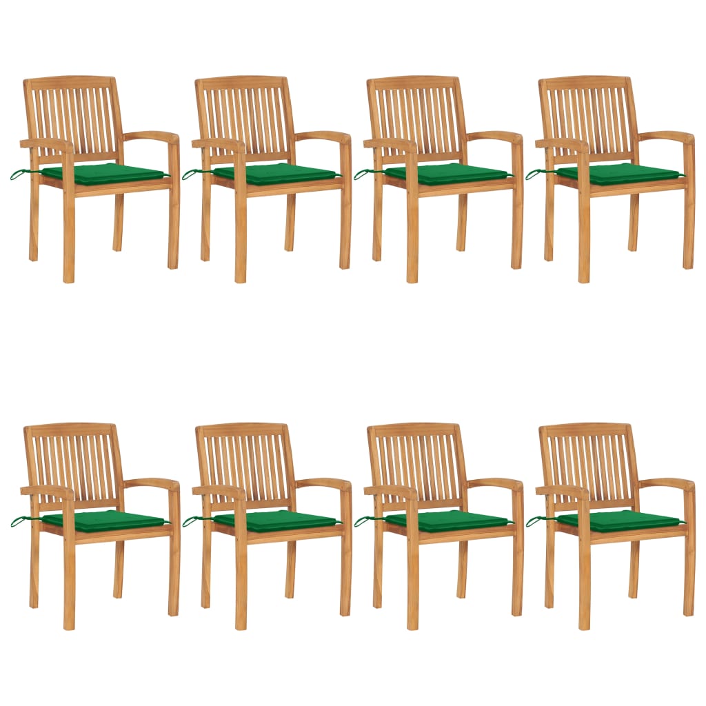 Cadeiras de jardim empiháveis c/ almofadões 8 pcs teca maciça