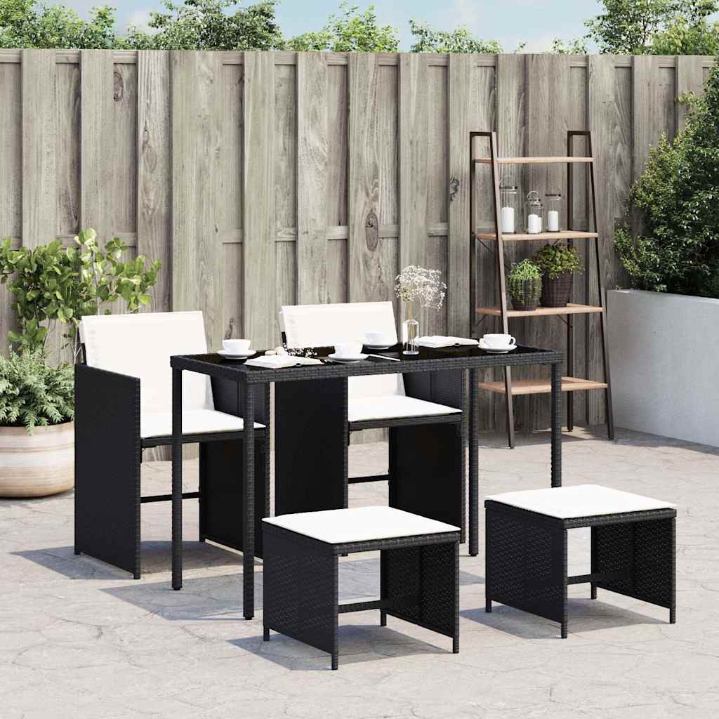 5 Pcs conjunto de jantar p/ jardim c/ almofadões vime PE preto