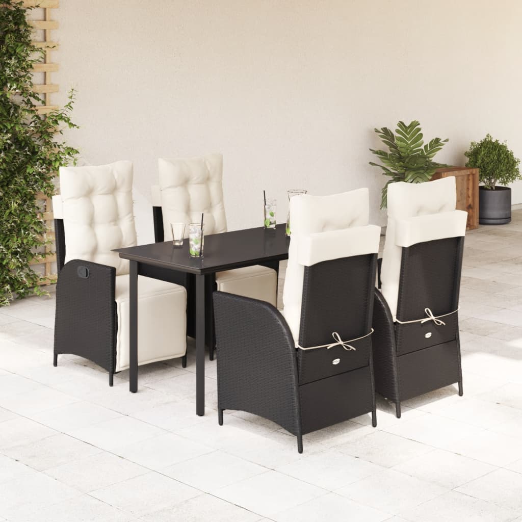 5 Pcs conjunto de jantar p/ jardim c/ almofadões vime PE preto