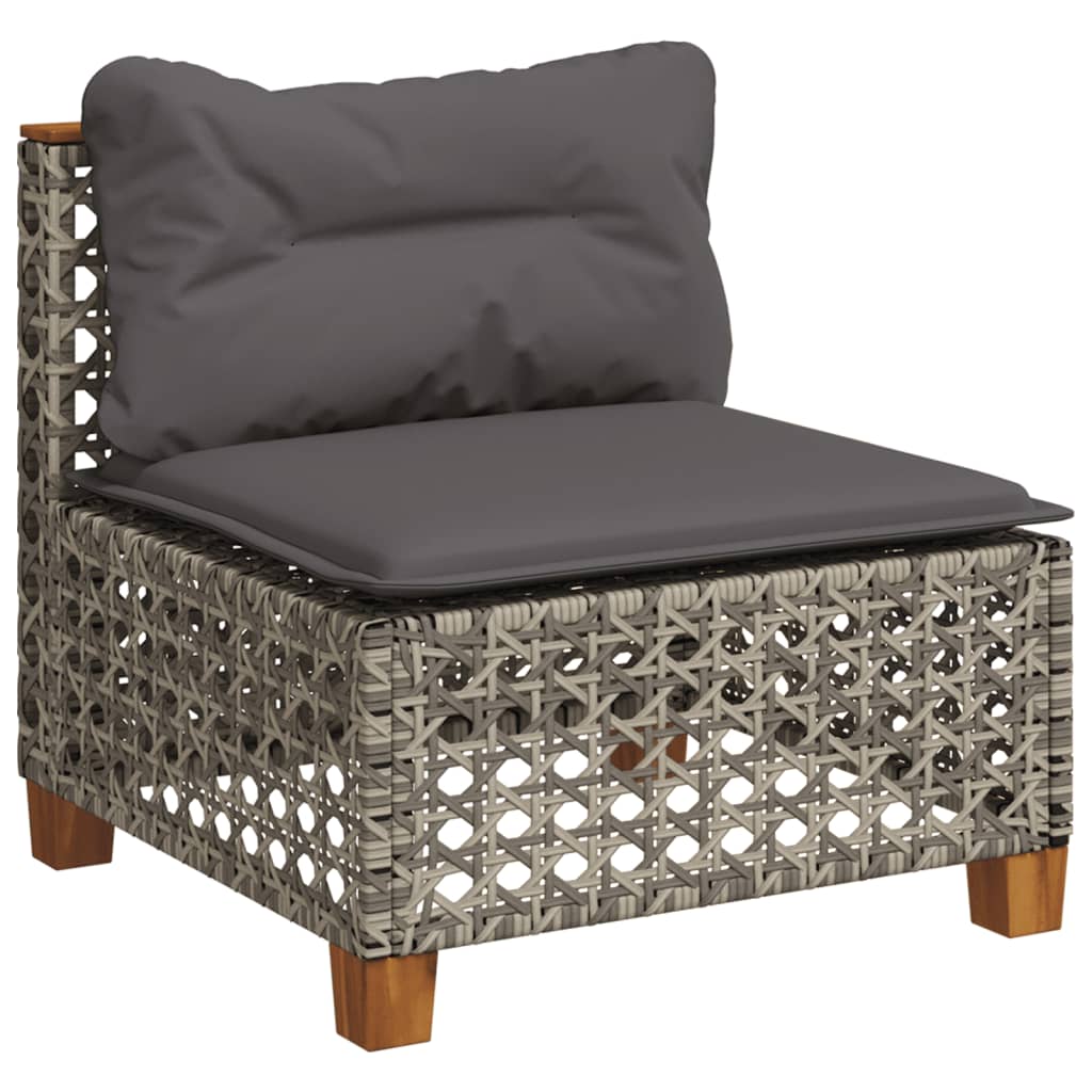 9 Pcs conjunto sofás p/ jardim com almofadões vime PE cinzento