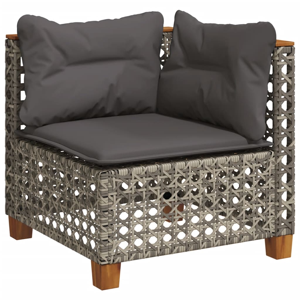 9 Pcs conjunto sofás p/ jardim com almofadões vime PE cinzento