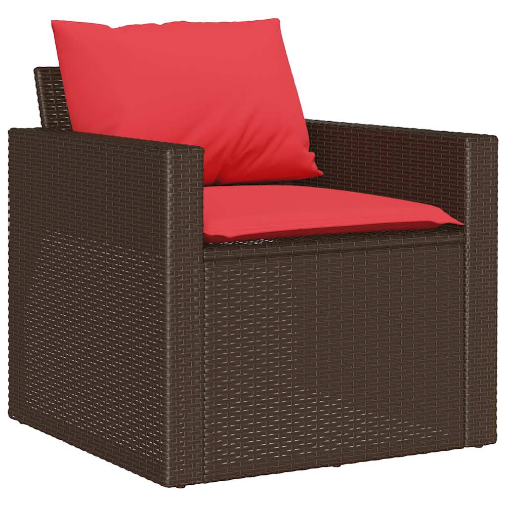 4 Pcs conjunto sofás de jardim c/ almofadões vime PE castanho
