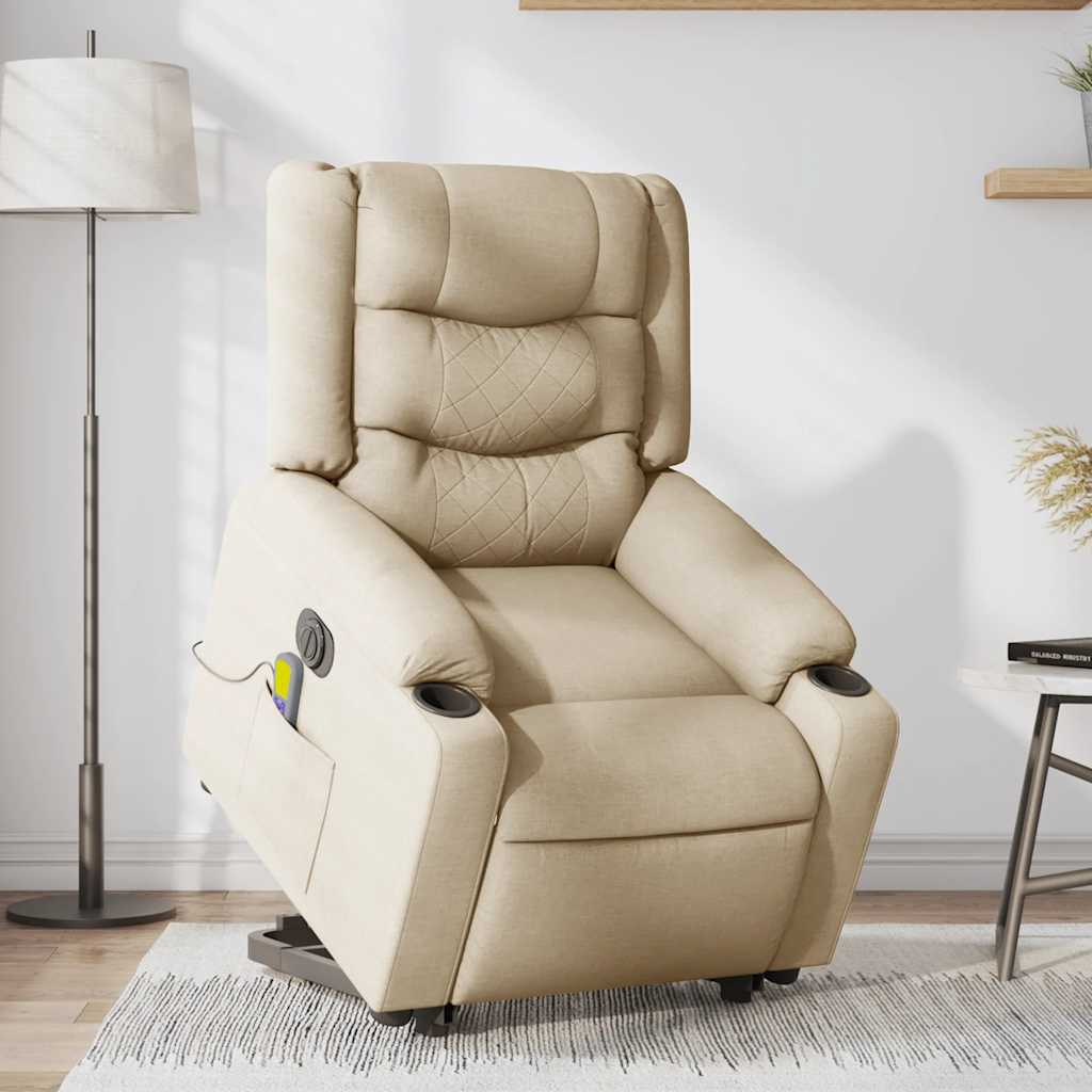 Poltrona elétrica elevatória massagens tecido creme