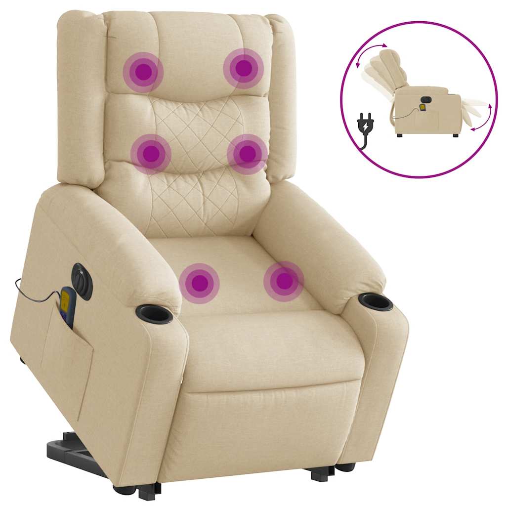Poltrona elétrica elevatória massagens tecido creme