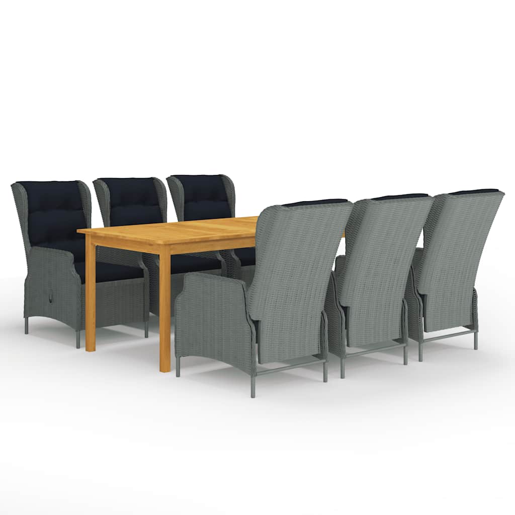 7 Pcs conjunto de jantar para jardim cinzento-claro
