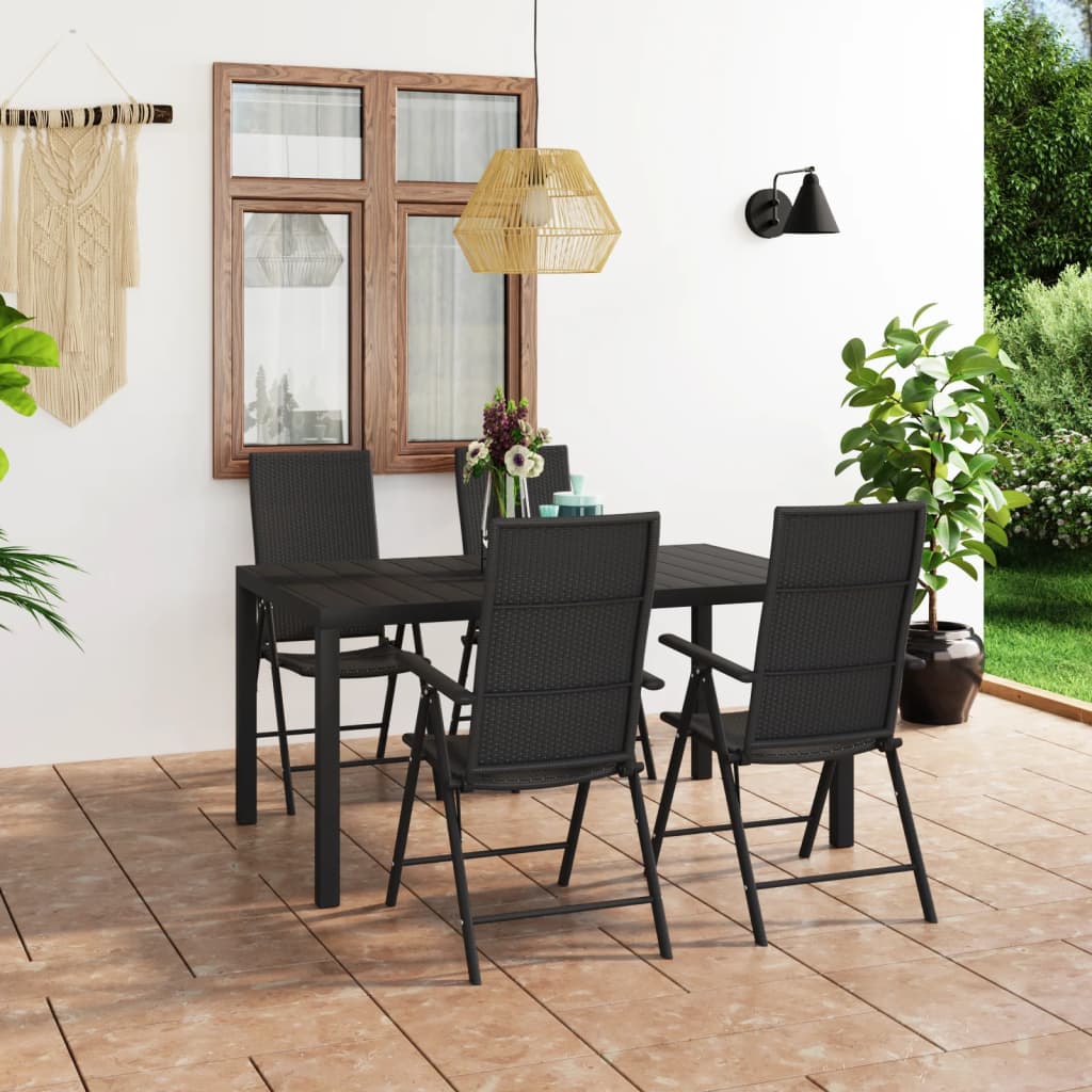 5 Pcs conjunto de jantar para jardim preto
