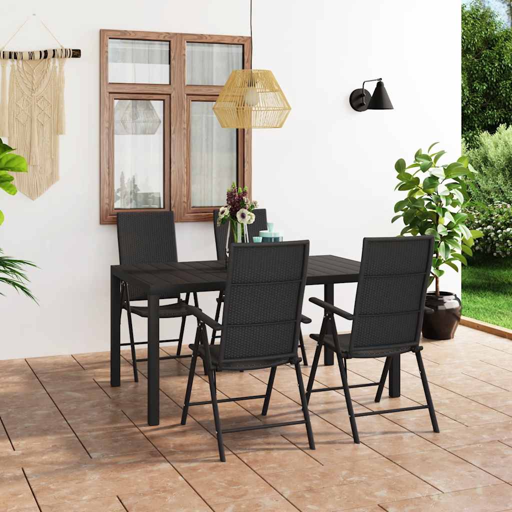 5 Pcs conjunto de jantar para jardim preto