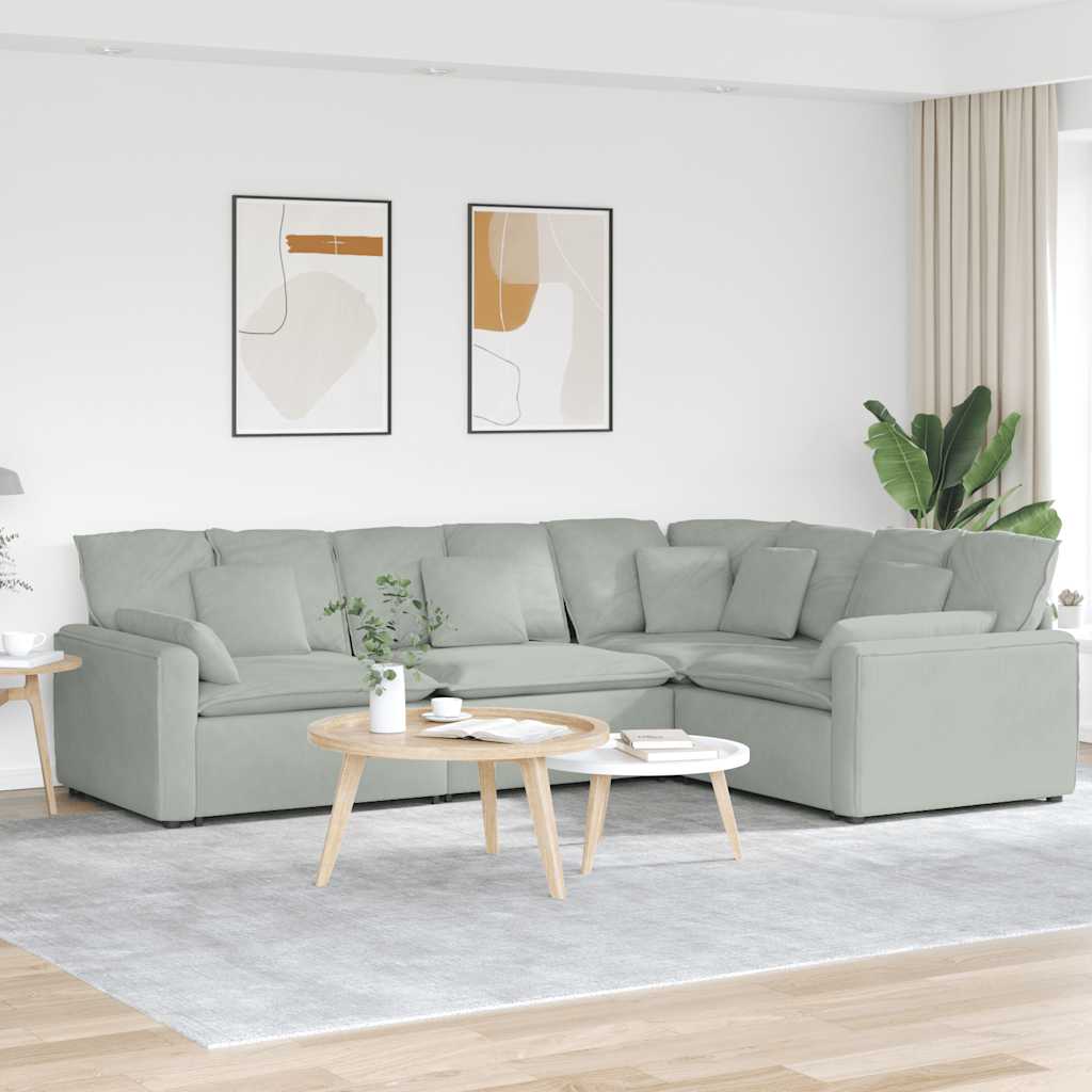 Sofá modular com almofadas veludo cinzento-claro