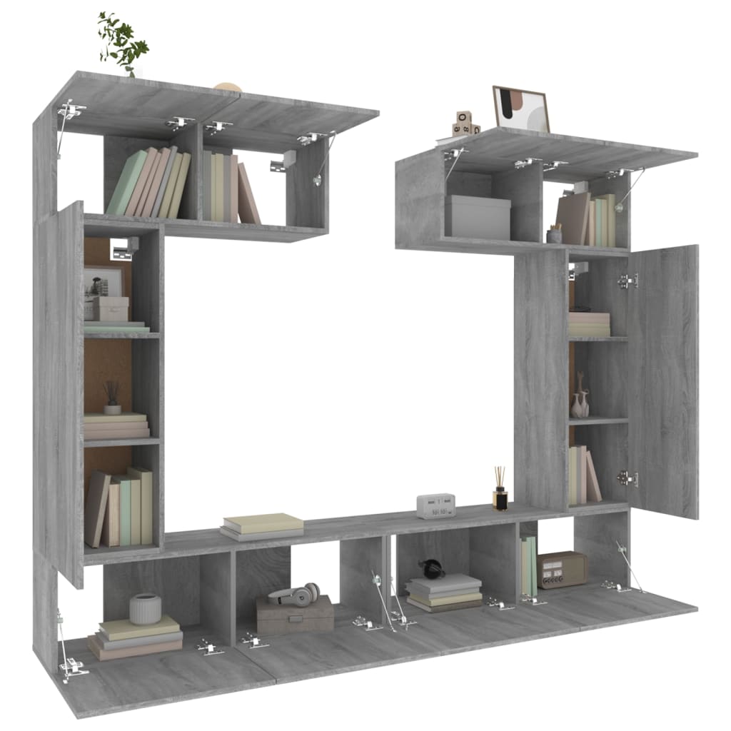 Conjunto móveis de TV 6 pcs madeira processada sonoma cinza
