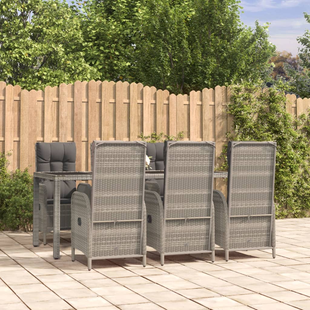 7 Pcs conjunto de jantar p/ jardim c/ almofadões vime PE cinza