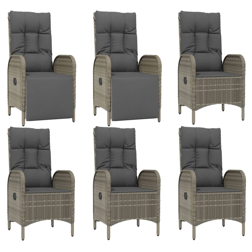 7 Pcs conjunto de jantar p/ jardim c/ almofadões vime PE cinza