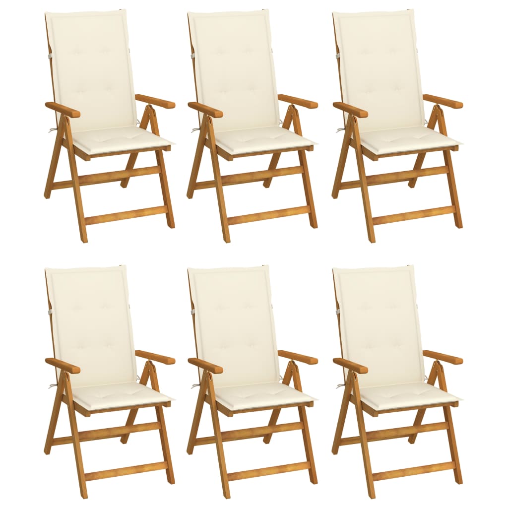 Cadeiras de jardim dobráveis c/ almofadões 6 pcs acácia maciça
