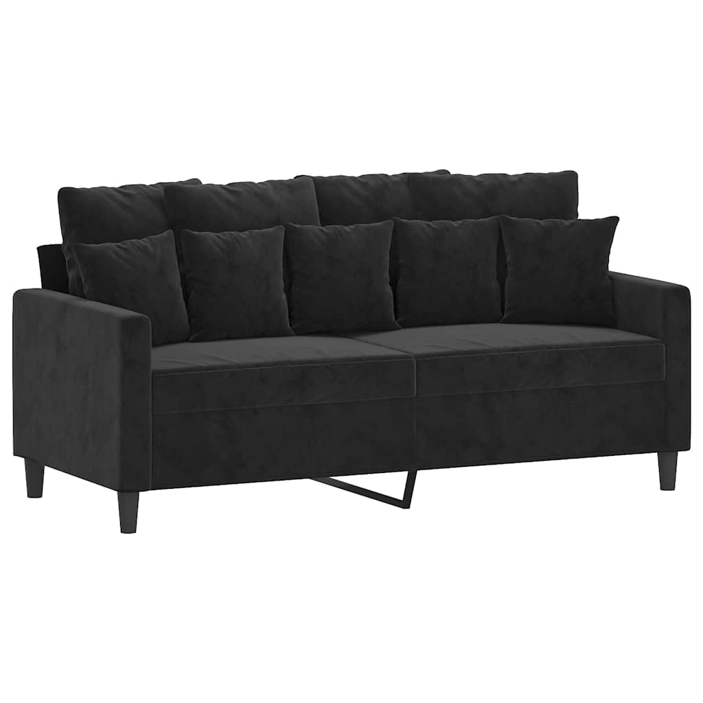 2 Pcs conjunto de sofás com almofadões veludo preto