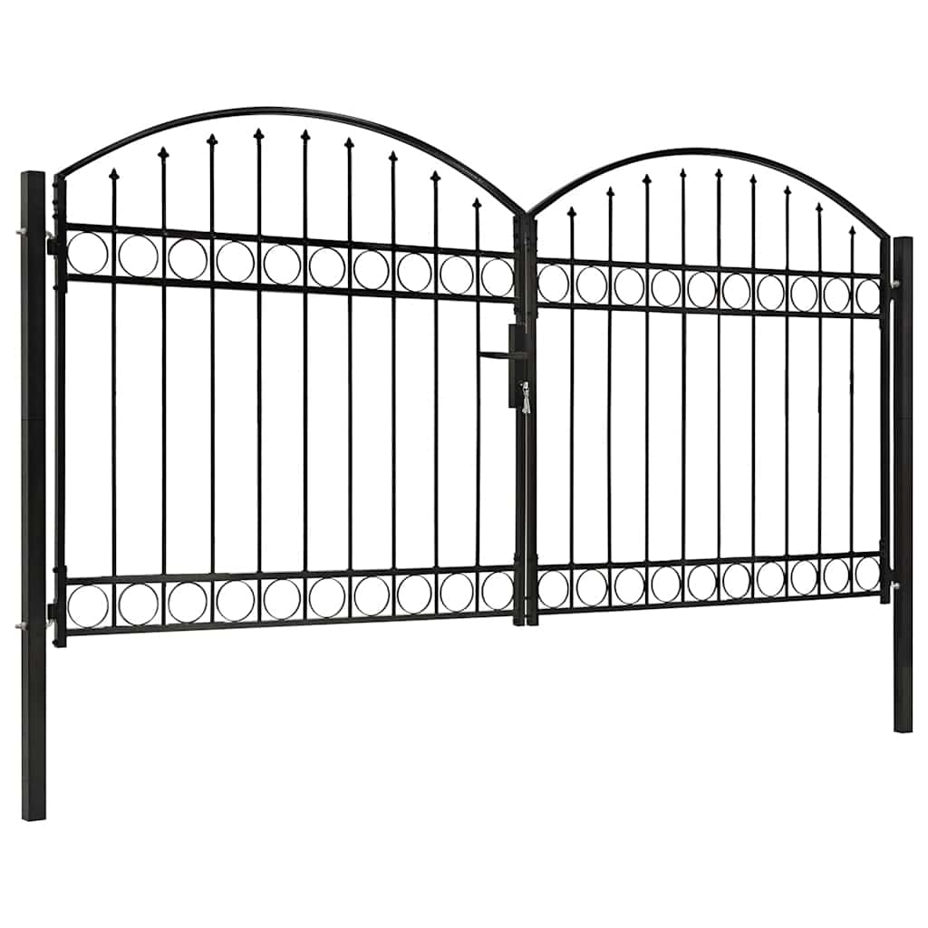 Portão de cerca assen porta dupla com topo arqueado em aço 300x150 cm