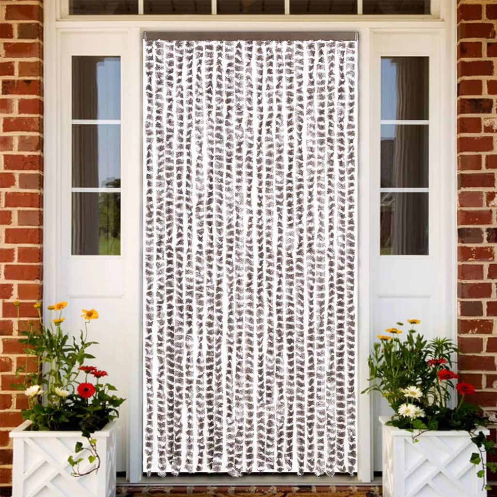 Cortina anti-insetos 90x200cm chenille cinza-acastanhado/branco