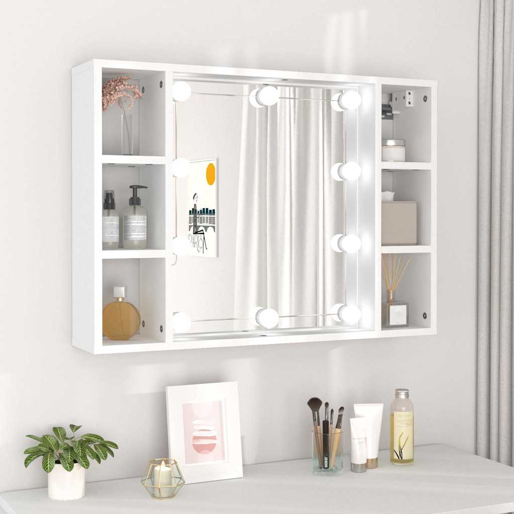 Armário espelhado com luzes LED 76x15x55 cm branco