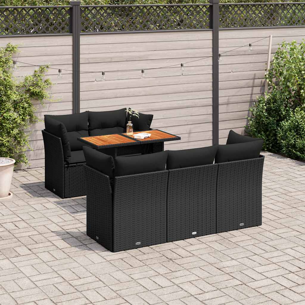 6 Pcs conjunto sofás de jardim c/ almofadões vime PE preto