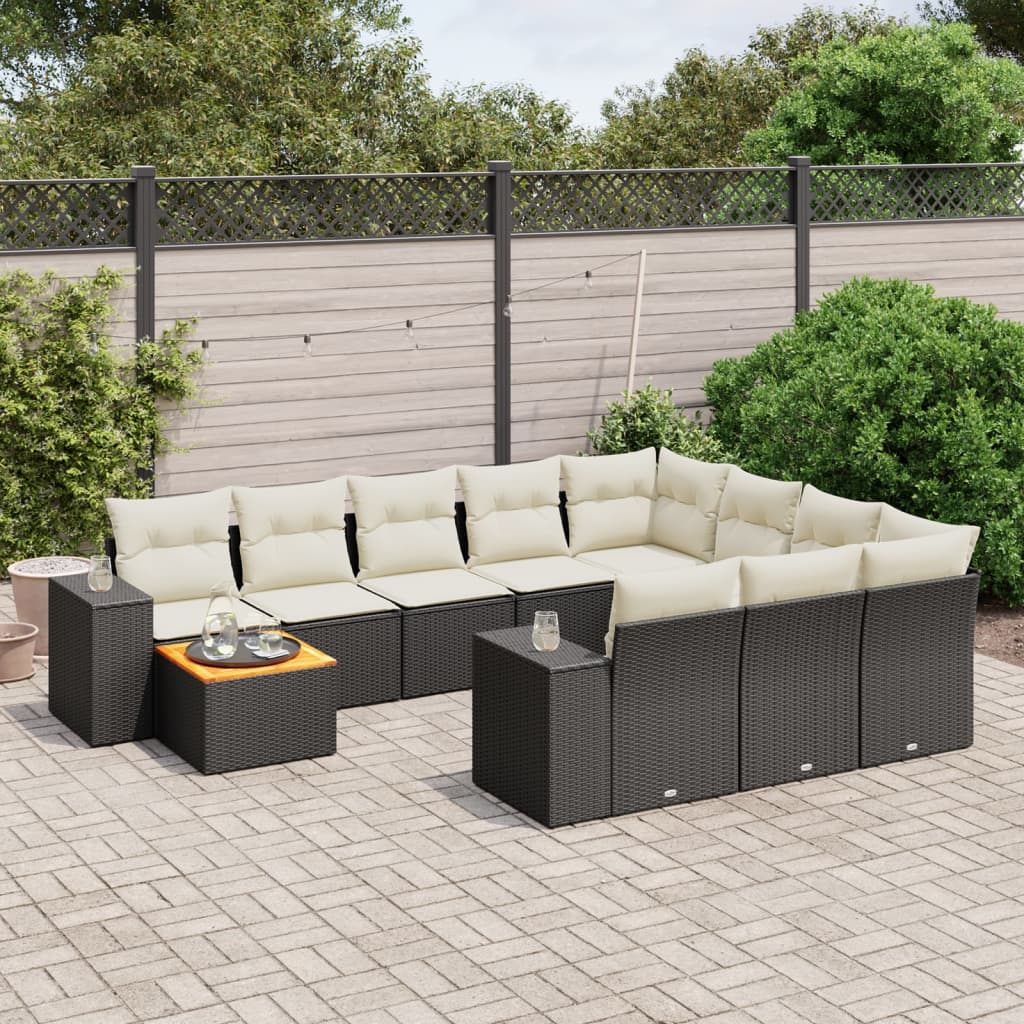 11 Pcs conjunto sofás de jardim c/ almofadões vime PE preto
