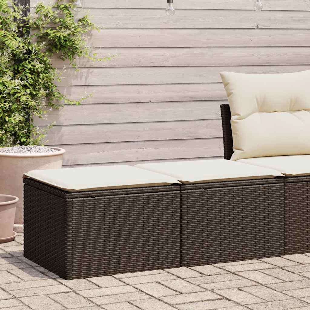 2 Pcs conj. sofás jardim c/ almofadões vime PE/acácia castanho