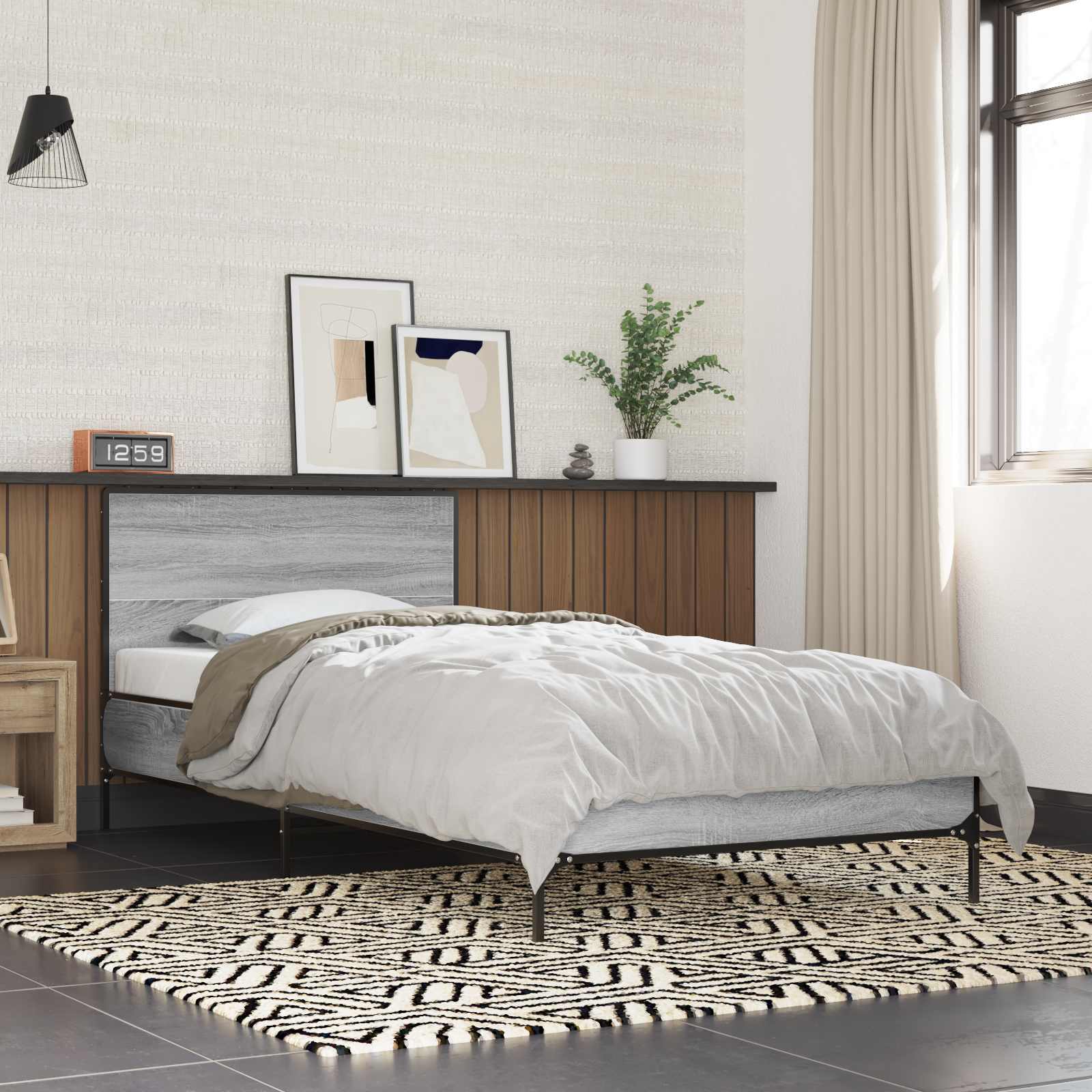 Estrutura de cama com cabeceira sonoma cinzento 80 x 200 cm