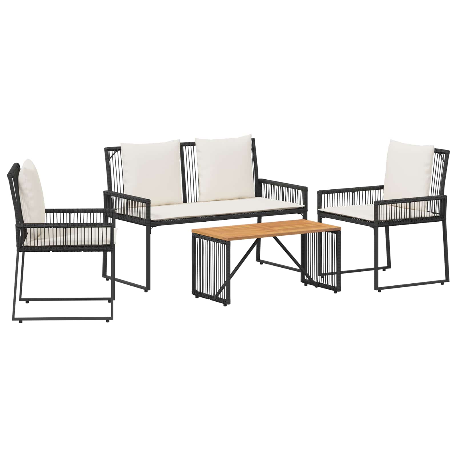 Conjunto de móveis para exterior 4 pcs preto e branco creme