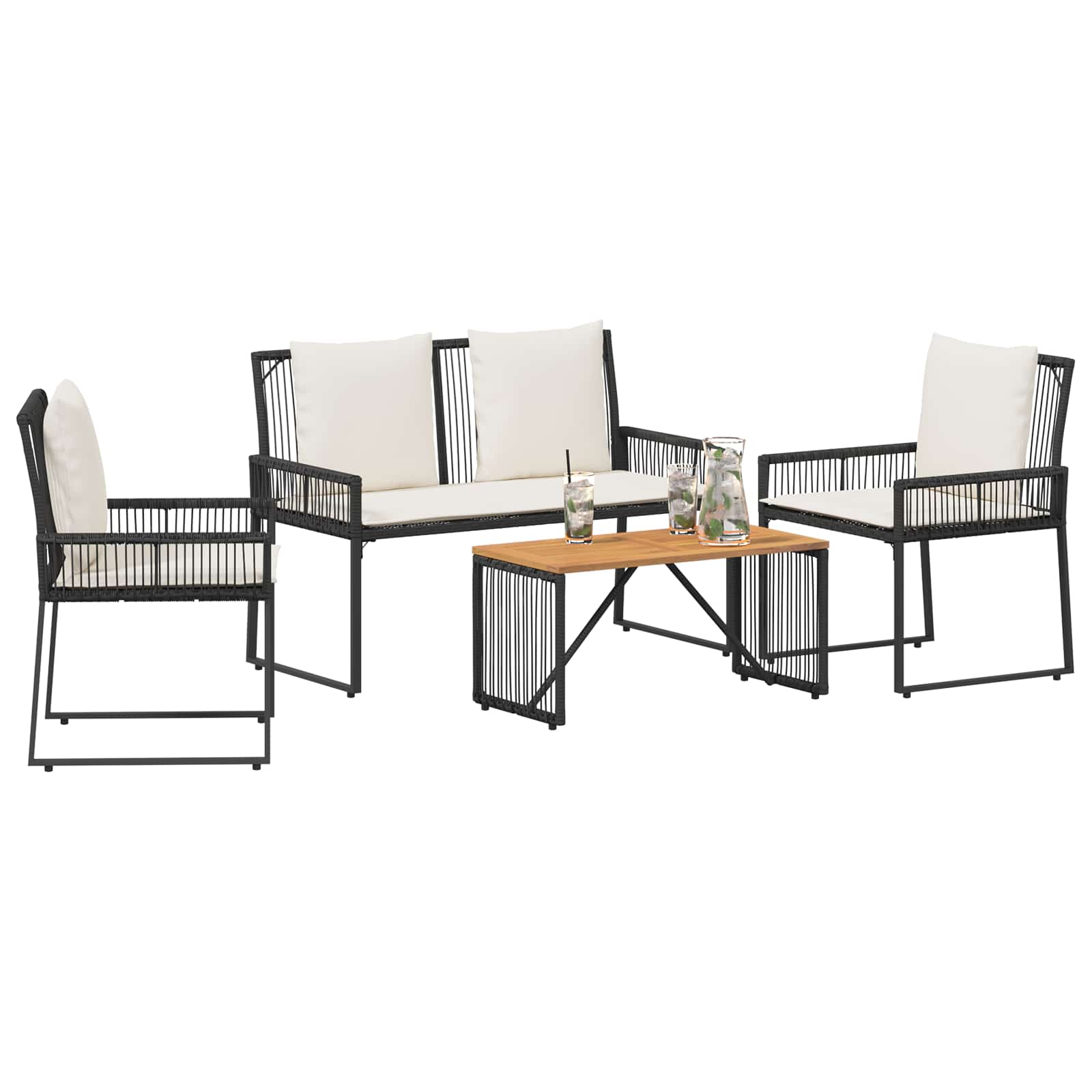 Conjunto de móveis para exterior 4 pcs preto e branco creme